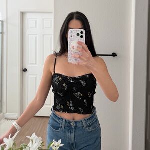 Abercrombie & Fitch Black Floral Smocked Cami Top